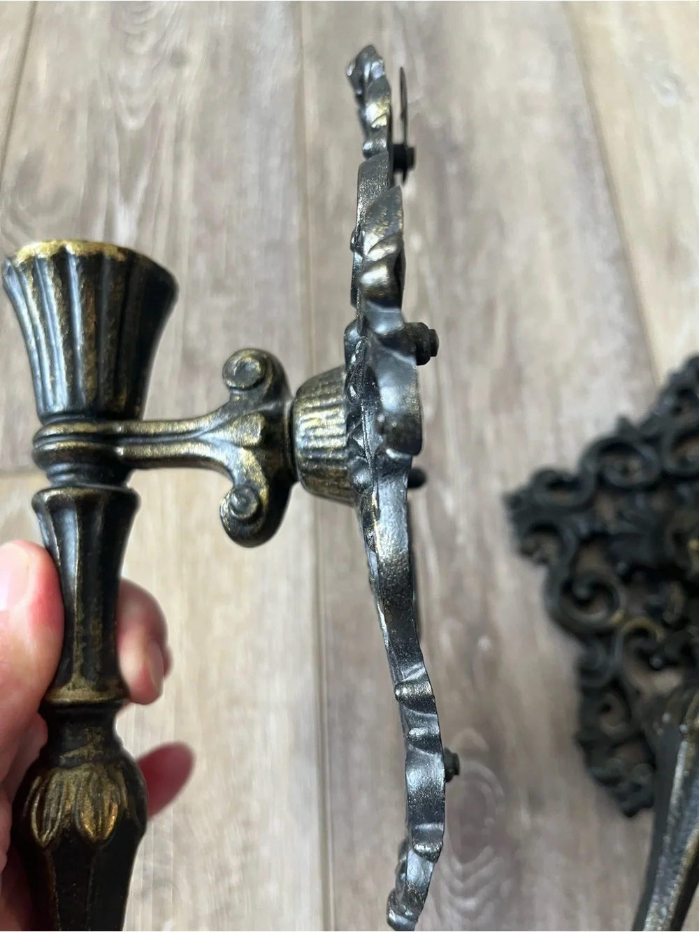 Antique-Style Black set of 2 metal Wall Sconces - Elegant  Candle Holders